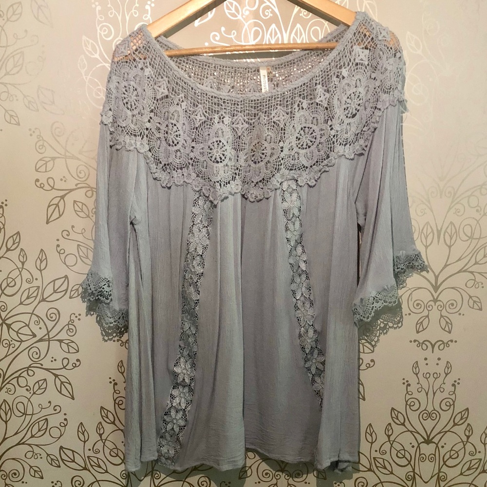 Light Blue Lace Detailed Top